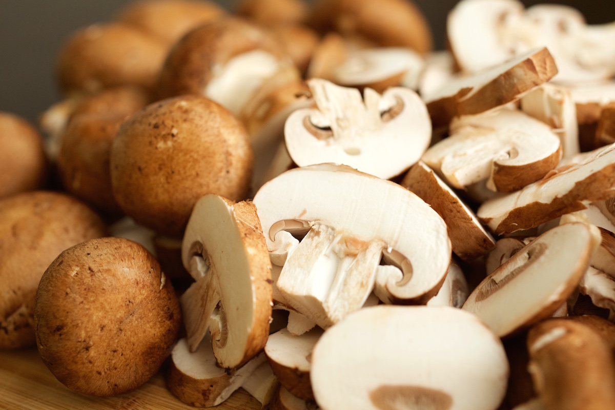 A close up of sliced mushrooms