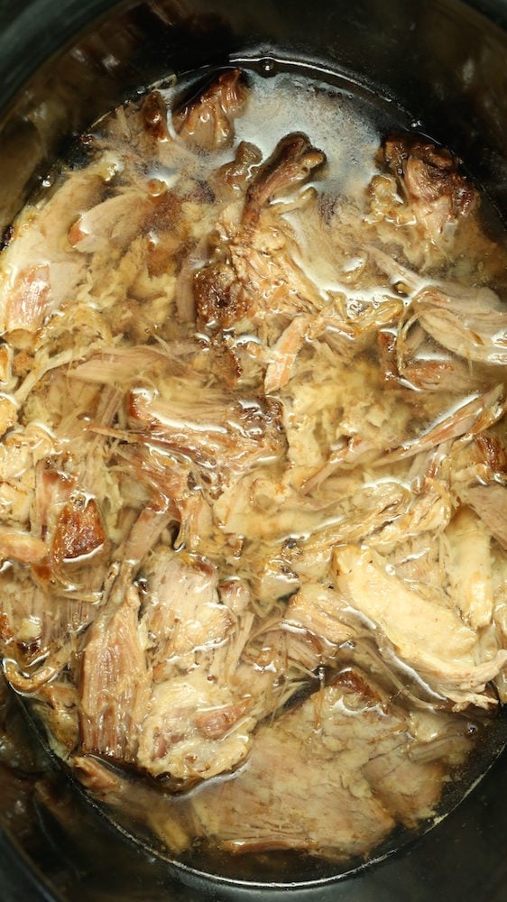 Cooked Kalua pork in the crock pot