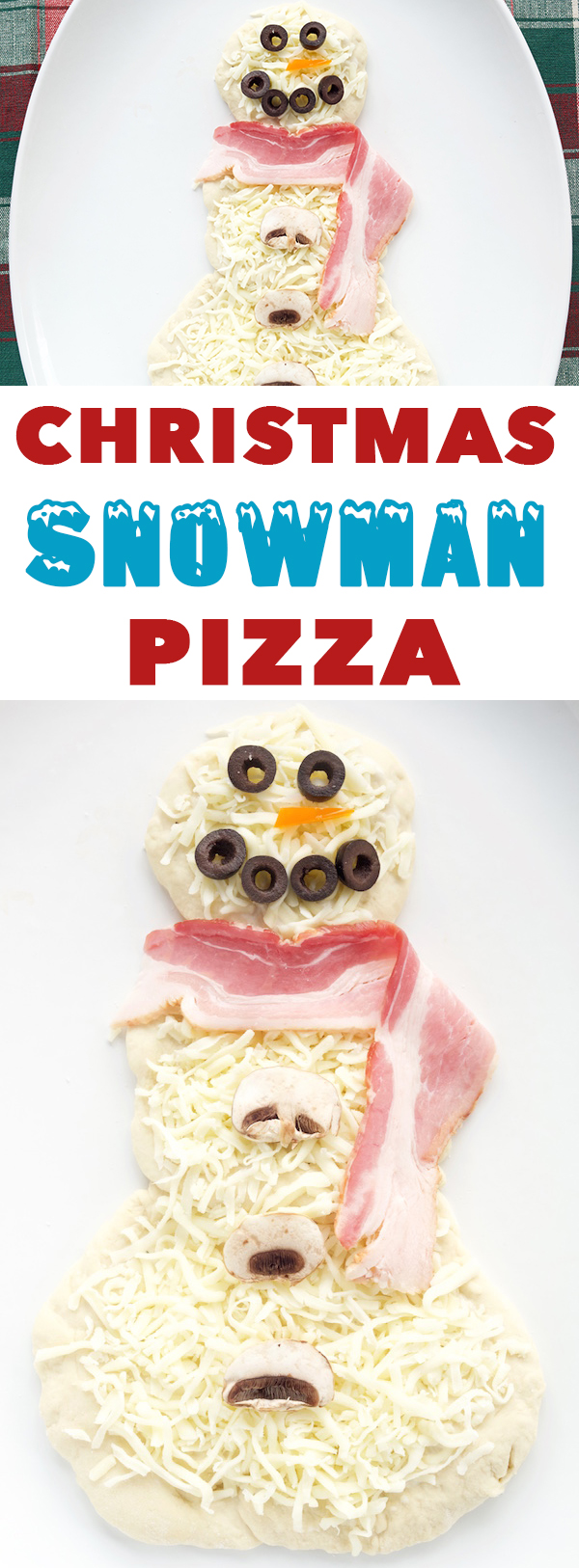 Bacon Ranch Mushroom Snowman Pizza for Christmas Movie Night