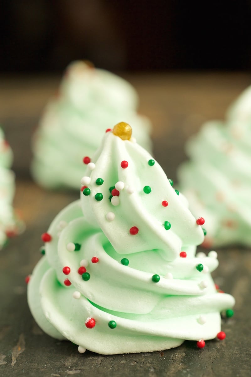 Vanilla Mint Christmas Tree Meringues