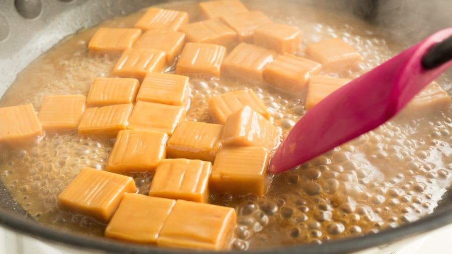 Beer Caramel cooking in a skillet