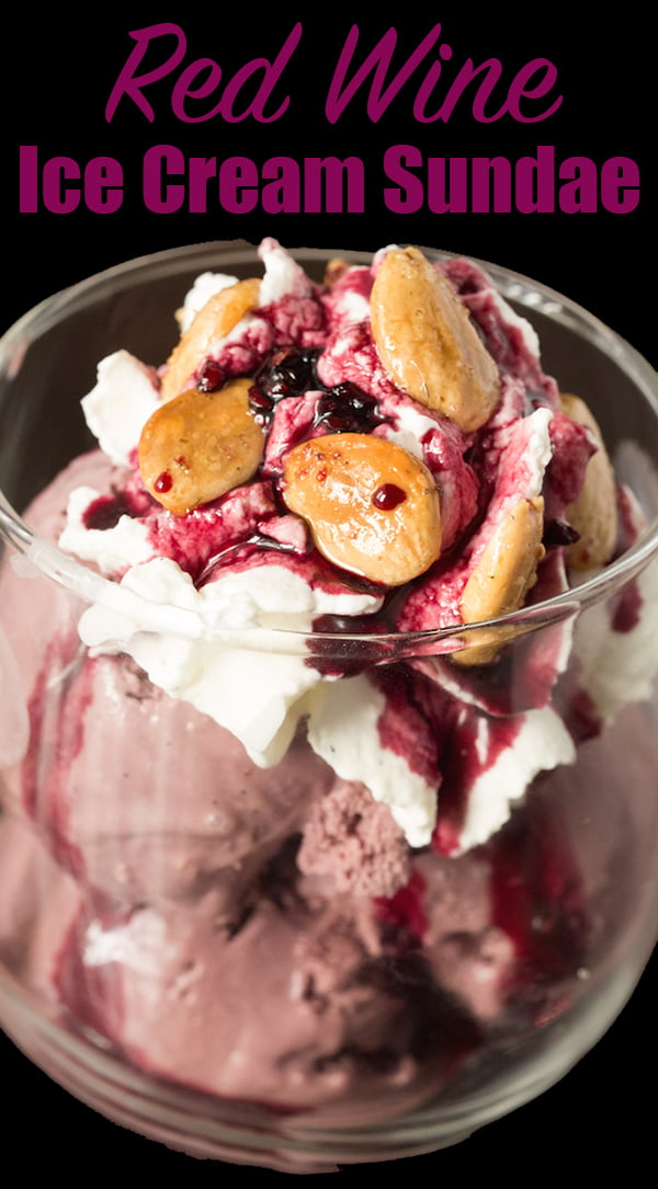 A graphic that says "Red Wine Ice Cream Sundae" at the top and has a close up of the sundae at the bottom.