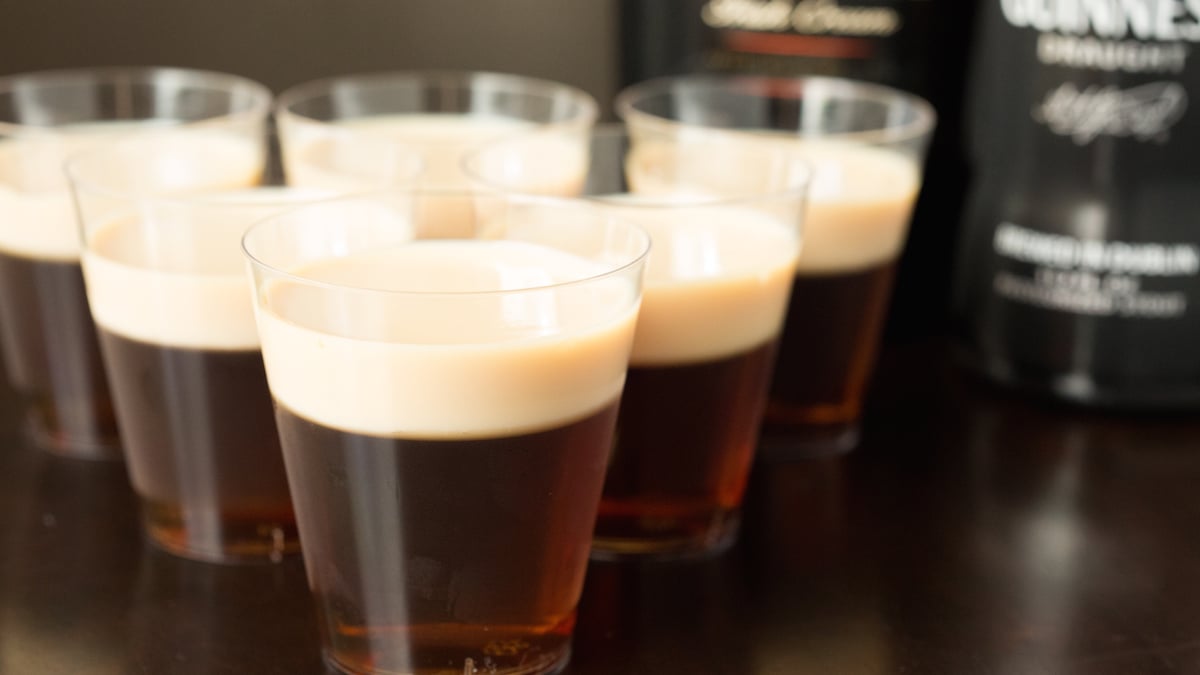 Irish Car Bomb Jello Shots made with Guinness, Irish Whisky, and Bailey's Irish Cream. A hit St. Patrick's day recipe!