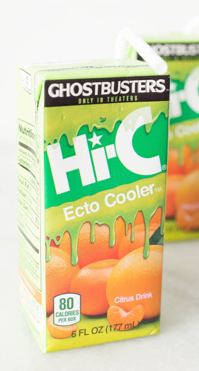 A close up of a Hi-C Ecto Cooler juice box