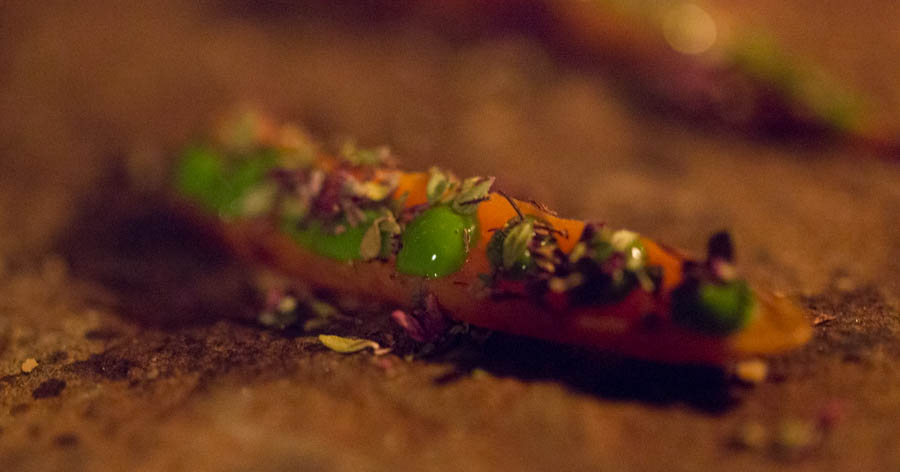 Carrot & pea snack at Dill restaurant in Iceland.