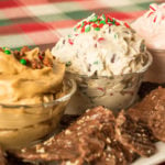 A trio of dessert dip recipes: Christmas Cookie Dough Dip, Gingerbread Dip, and Peppermint Fluff. Served with Chocolate Wavy Lay's Potato Chips.