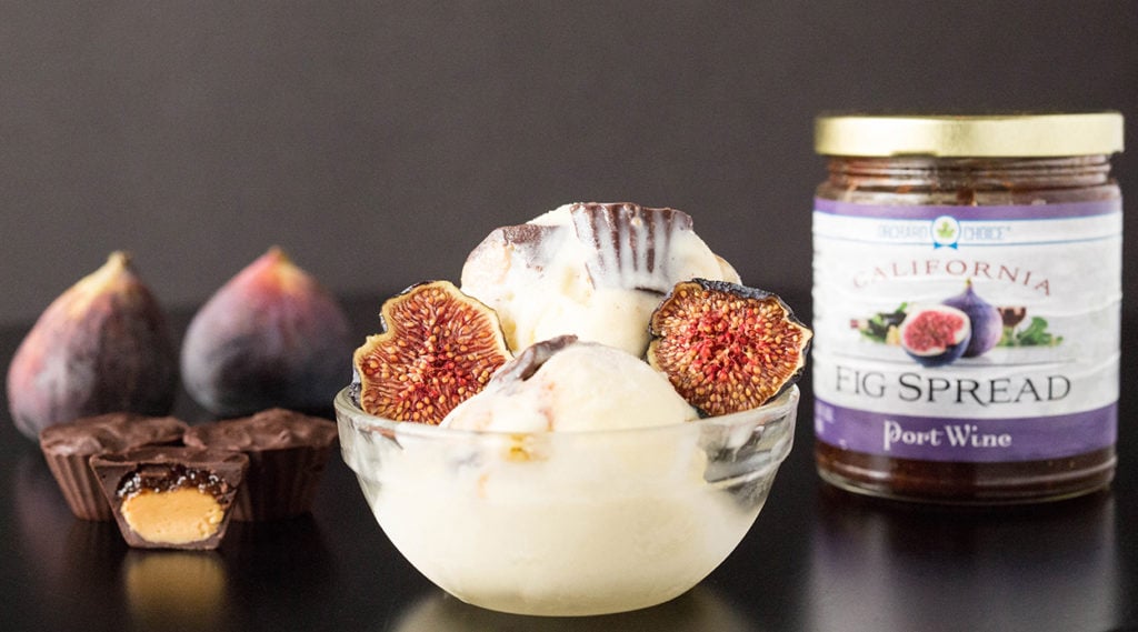 mascarpone ice cream with dark chocolate fig jam & almond butter cups recipe