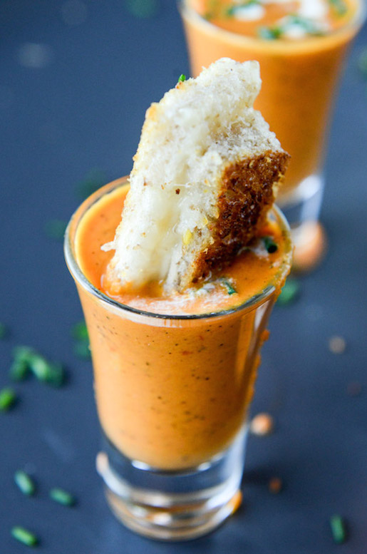 Creamy Tomato Soup Shooter with Grilled Cheese Sticks - Fall Appetizer Recipes