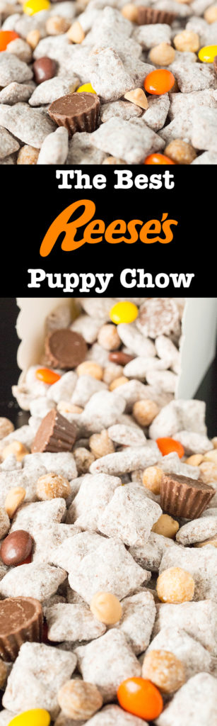 The Best Reese's Puppy Chow - Reese's Pieces, Reese's Peanut Butter Cups, Reese's Puffs Cereal, and Reese's Peanut Butter Chips