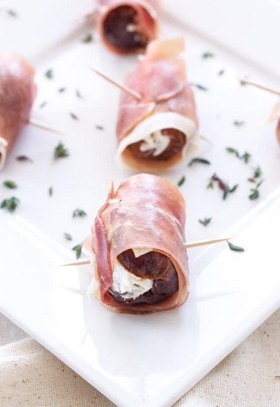 Prosciutto Wrapped Goat Cheese Stuffed Dates - Make Ahead Thanksgiving Appetizers
