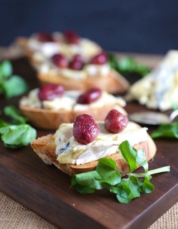 Roasted Grape & Blue Cheese Crostinis - Thanksgiving Appetizer Recipes You Can Make Ahead