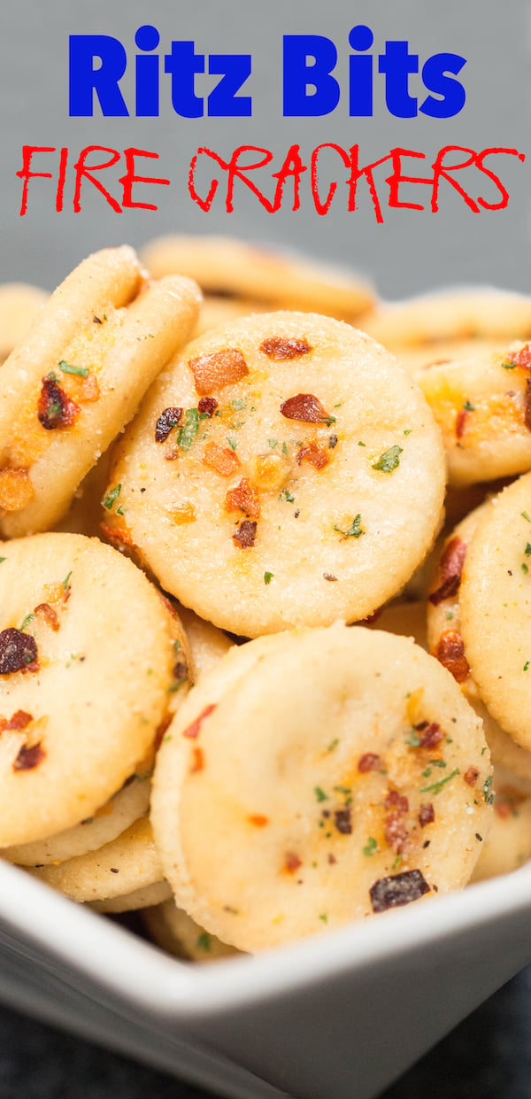 Extreme close up of Ritz Bits Spicy Ranch Fire Crackers.