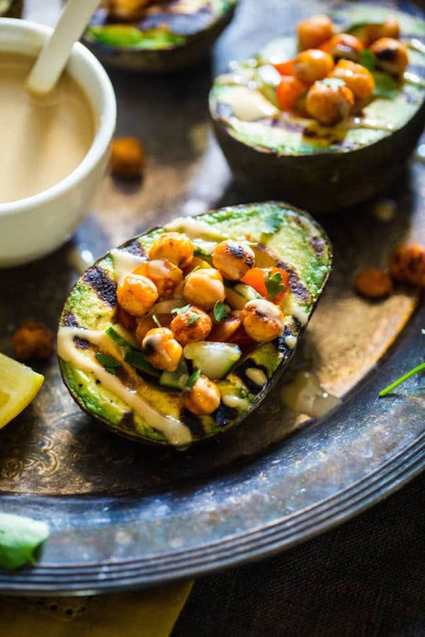 Grilled Avocado Stuffed with Chickpeas & Tahini - Summer Grill Recipes