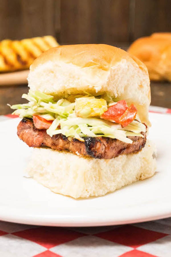 Grilled BBQ Pork Loin Hawaiian Roll Sliders with Spicy Pineapple Slaw - Summer Grilling Recipe Ideas