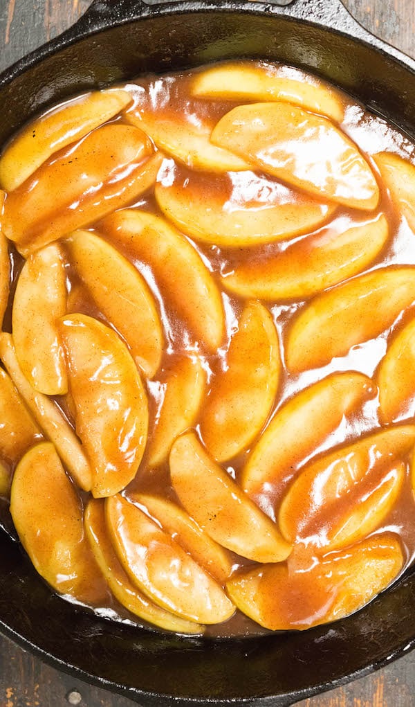 Copycat Cracker Barrel Fried Apples in a cast iron skillet.