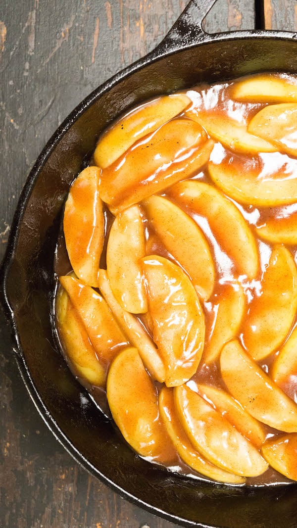 Cracker Barrel Fried Apples in a cast iron skillet.