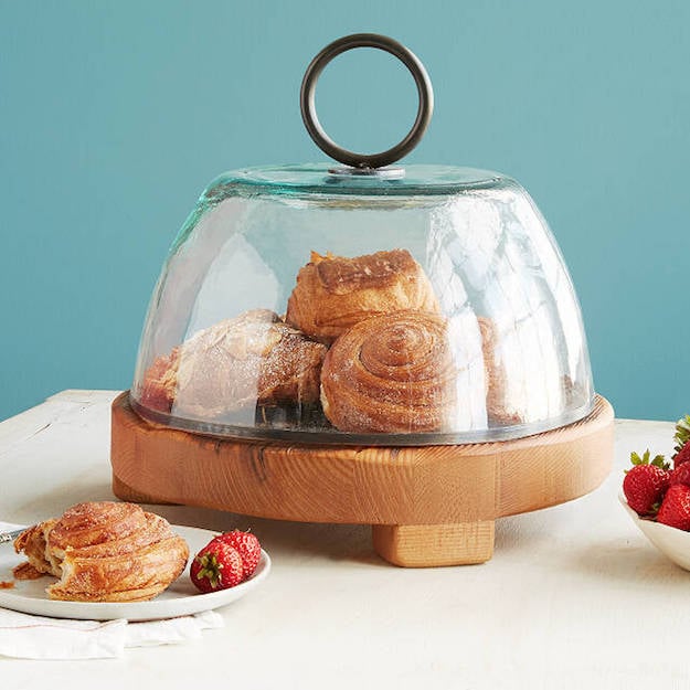 Gifts For Bakers - Reclaimed Serving Board with Glass Cloche Handle