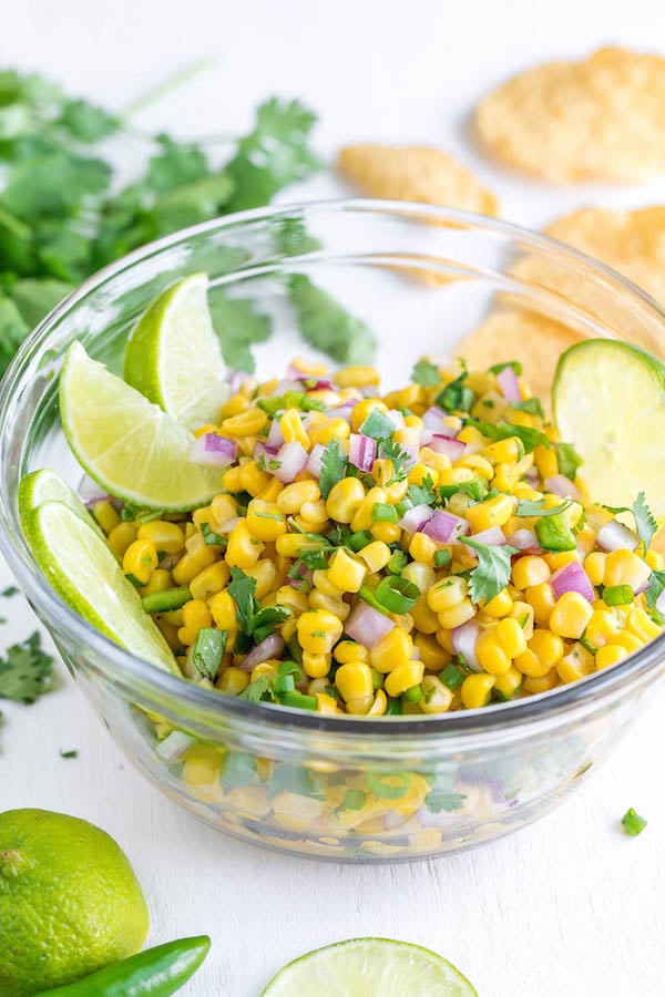 copycat chipotle corn salsa in a glass bowl