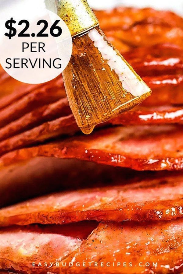 Close up of slices of honey baked ham in an Instant Pot being glazed